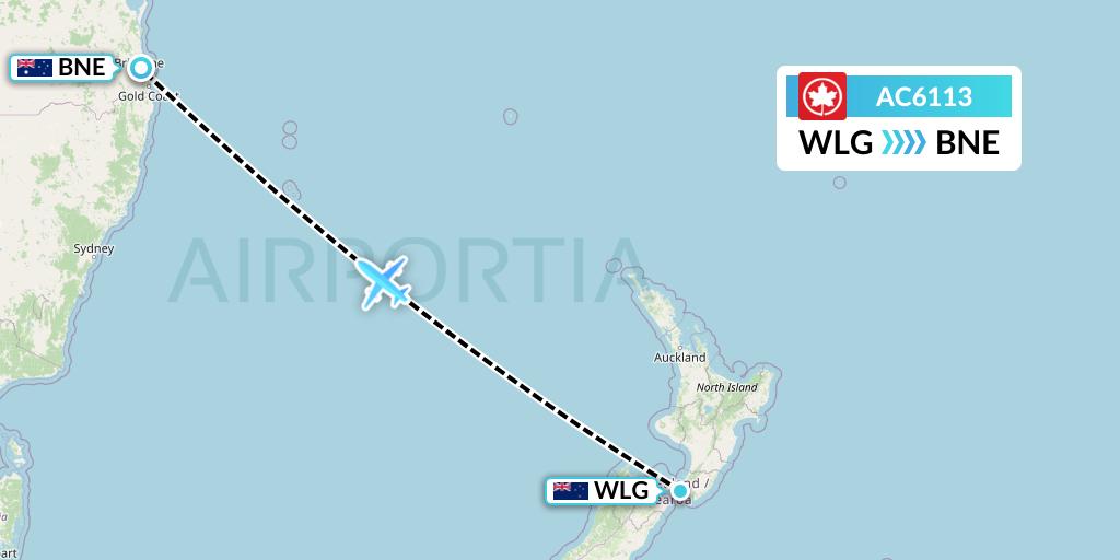 AC6113 Air Canada Flight Map: Wellington to Brisbane