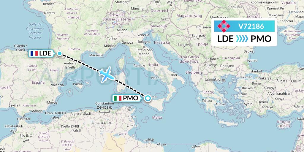 V72186 Volotea Flight Map: Tarbes to Palermo