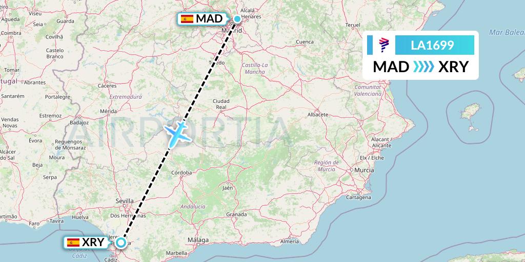 LA1699 LAN Airlines Flight Map: Madrid to Jerez