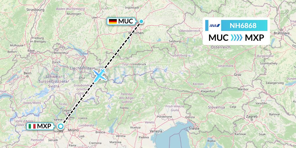 NH6868 All Nippon Airways Flight Map: Munich to Milan