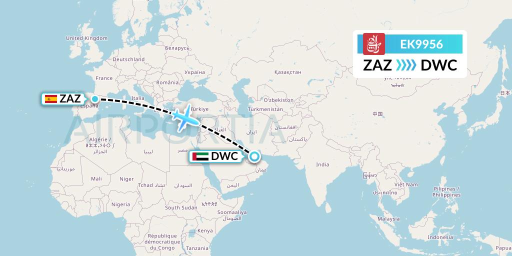 EK9956 Emirates Flight Map: Zaragoza to Dubai
