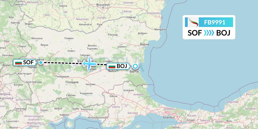 FB9991 Bulgaria Air Flight Map: Sofia to Burgas