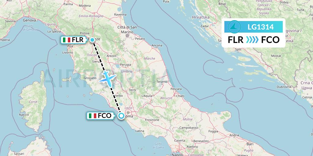 LG1314 Luxair Flight Map: Florence to Rome