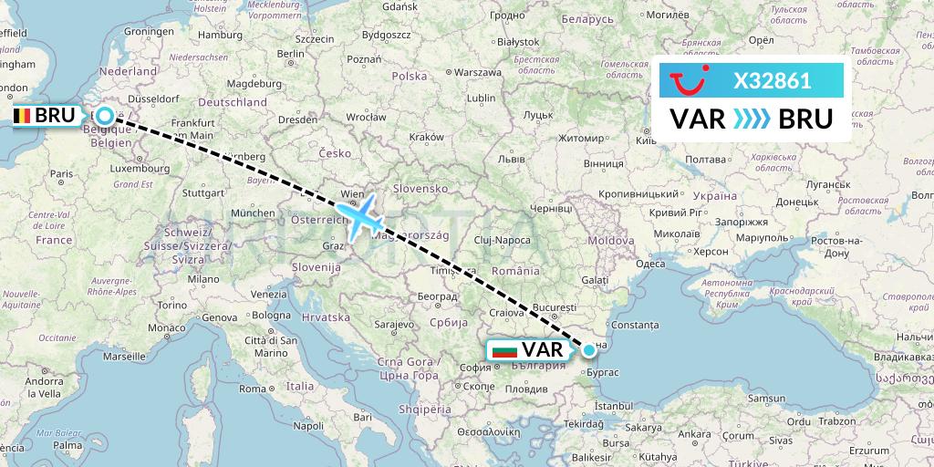 X32861 TUI fly Germany Flight Map: Varna to Brussels