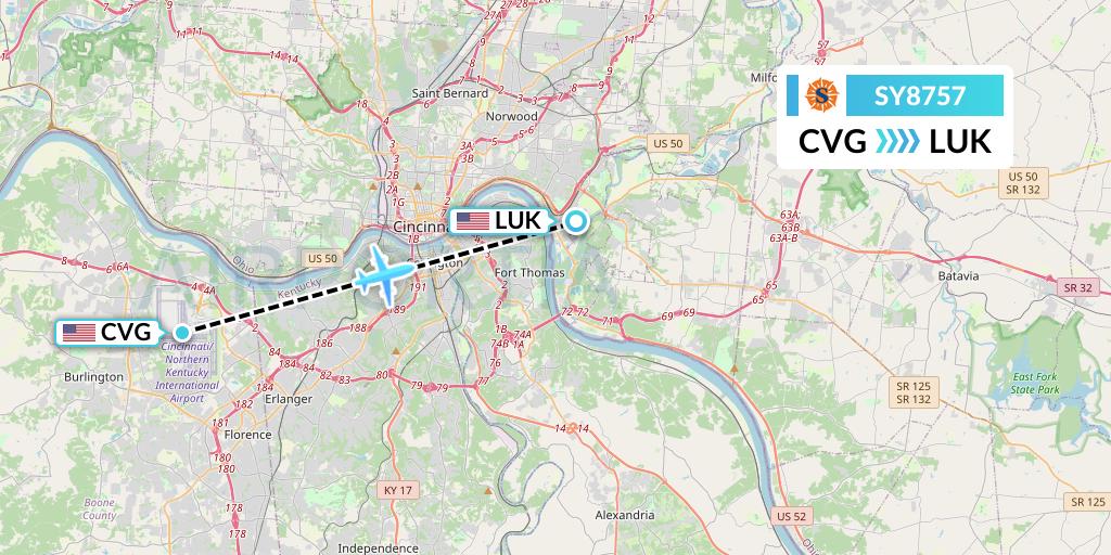 SY8757 Sun Country Airlines Flight Map: Cincinnati to Cincinnati