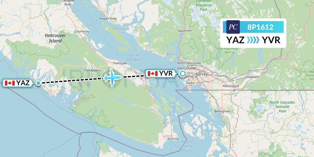 8P1612 Pacific Coastal Airlines Flight Map: Tofino to Vancouver