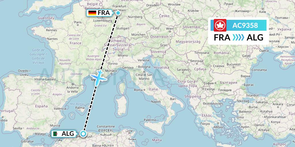 AC9358 Air Canada Flight Map: Frankfurt to Algiers