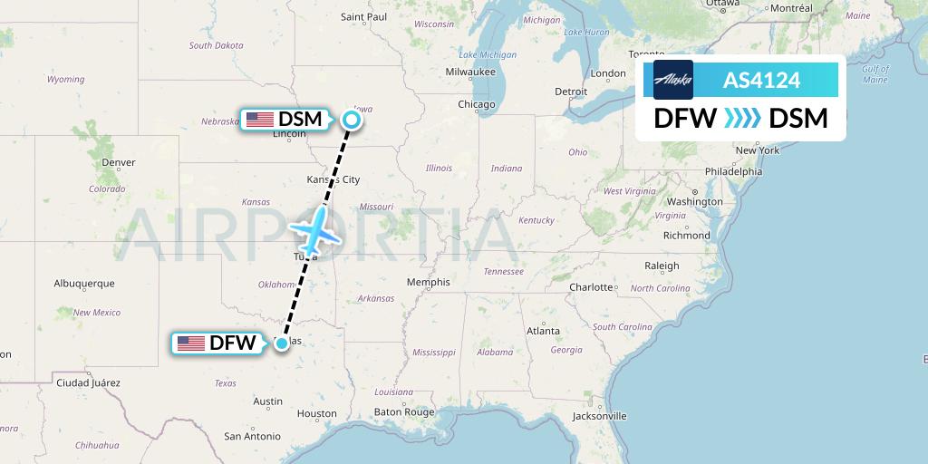 AS4124 Alaska Airlines Flight Map: Dallas to Des Moines