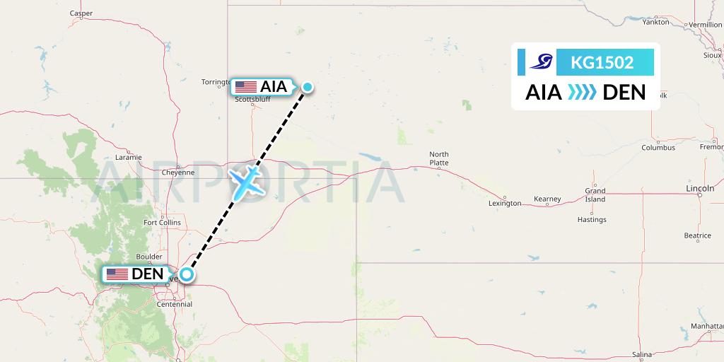 KG1502 Key Lime Air Flight Map: Alliance to Denver