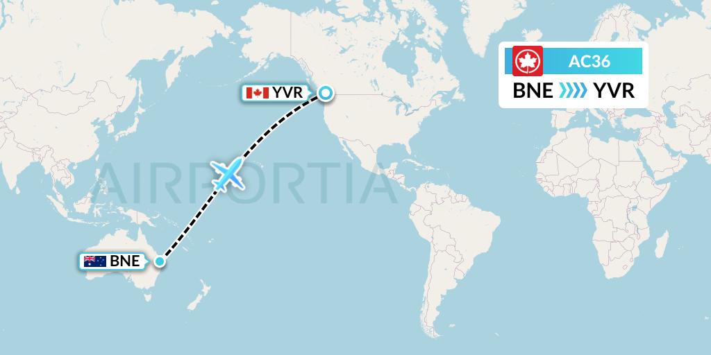 AC36 Flight Status Air Canada Brisbane to Vancouver (ACA36)