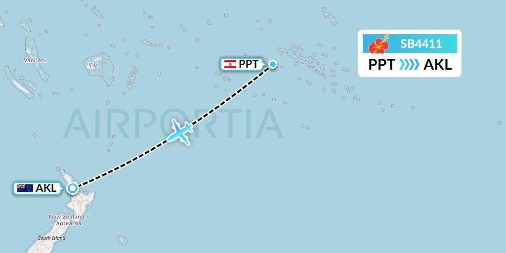 SB4411 Aircalin Flight Map: Papeete to Auckland