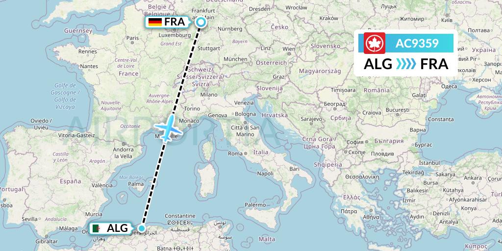 AC9359 Air Canada Flight Map: Algiers to Frankfurt