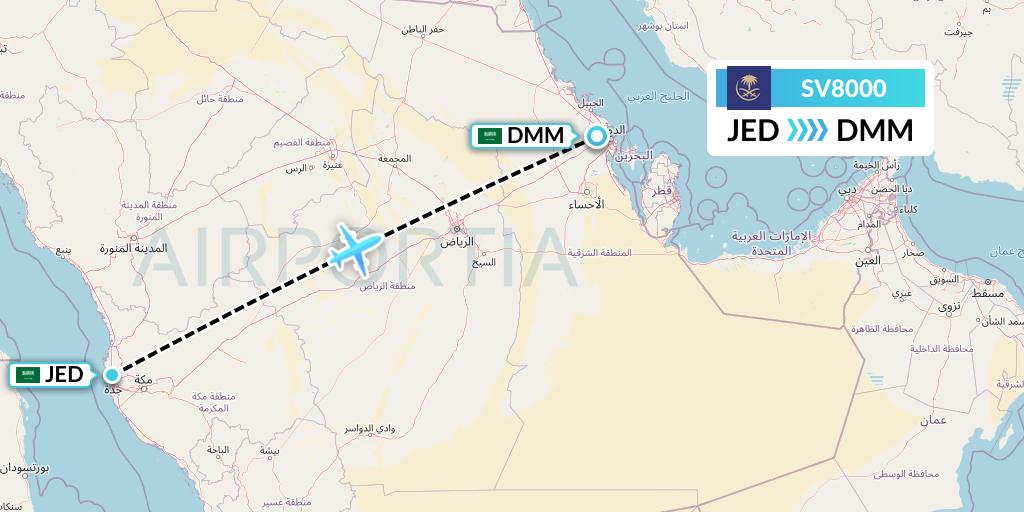 SV8000 Saudi Arabian Airlines Flight Map: Jeddah to Dammam