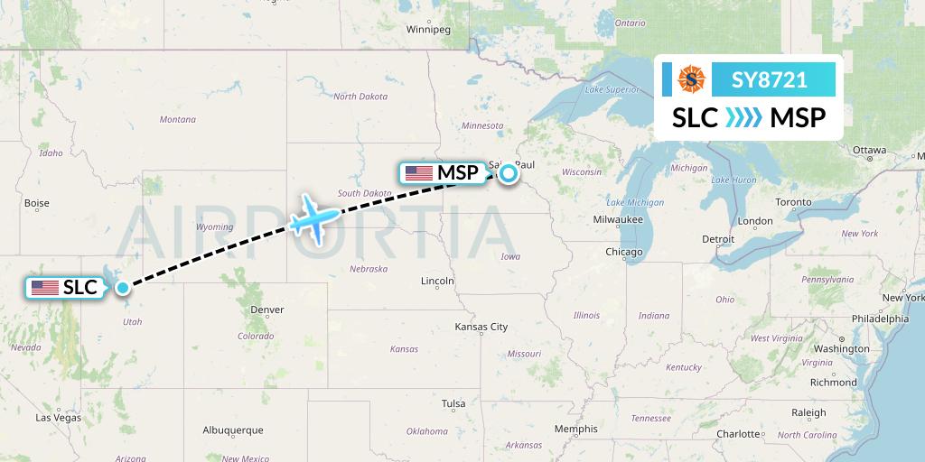 SY8721 Sun Country Airlines Flight Map: Salt Lake City to Minneapolis