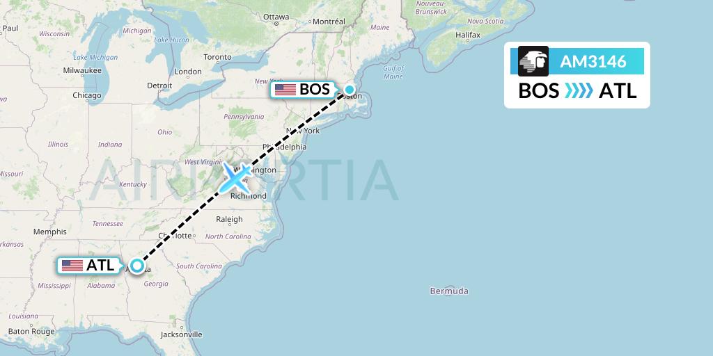 AM3146 Aeromexico Flight Map: Boston to Atlanta