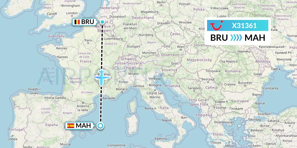 X31361 TUI fly Germany Flight Map: Brussels to Mahon