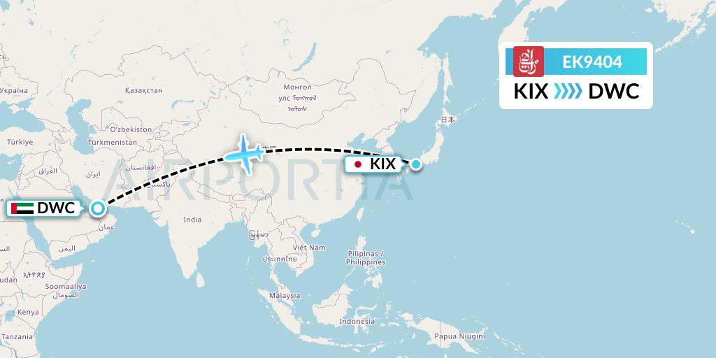 EK9404 Emirates Flight Map: Osaka to Dubai