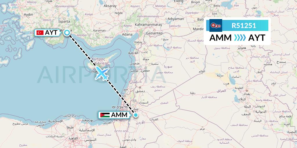 R51251 Jordan Aviation Flight Map: Amman to Antalya