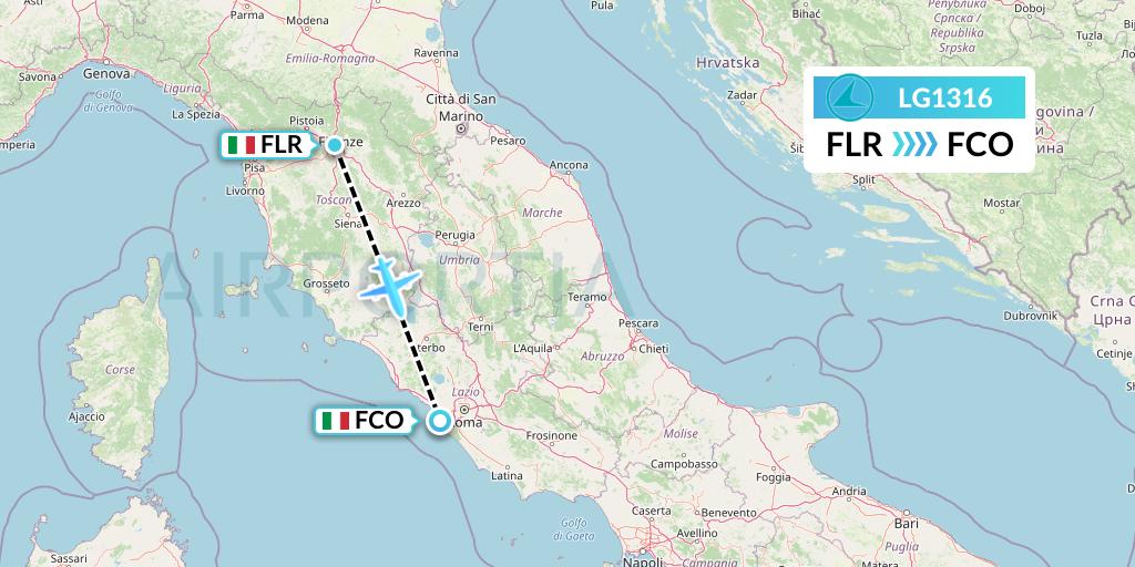 LG1316 Luxair Flight Map: Florence to Rome