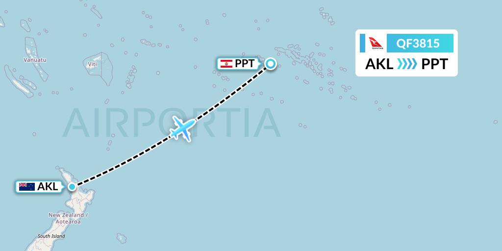 QF3815 Qantas Flight Map: Auckland to Papeete