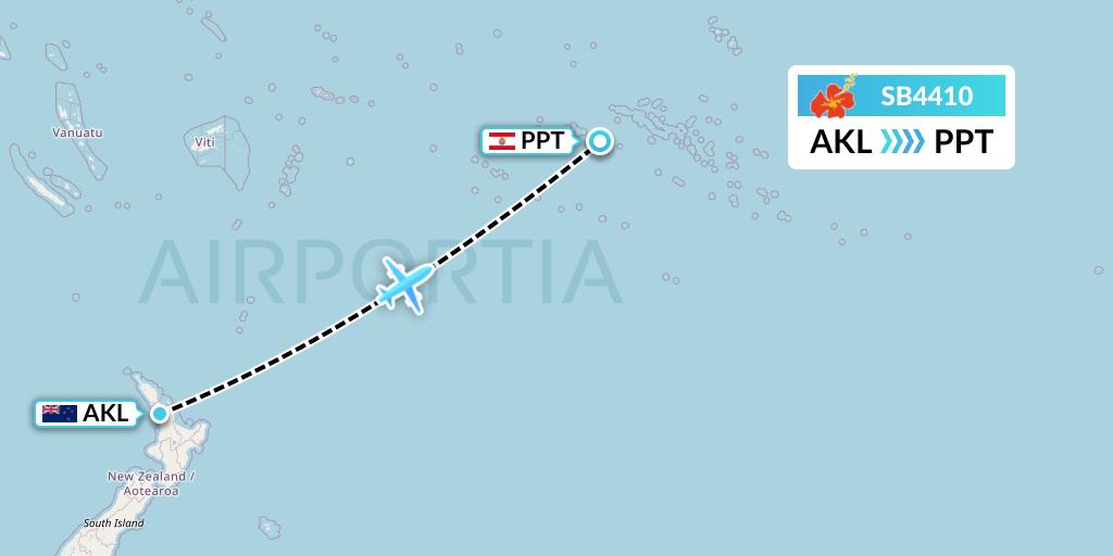 SB4410 Aircalin Flight Map: Auckland to Papeete