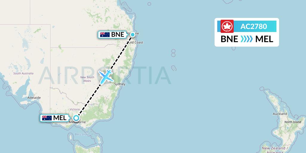 AC2780 Air Canada Flight Map: Brisbane to Melbourne