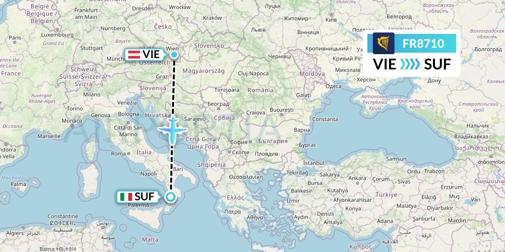 FR8710 Ryanair Flight Map: Vienna to Lamezia Terme