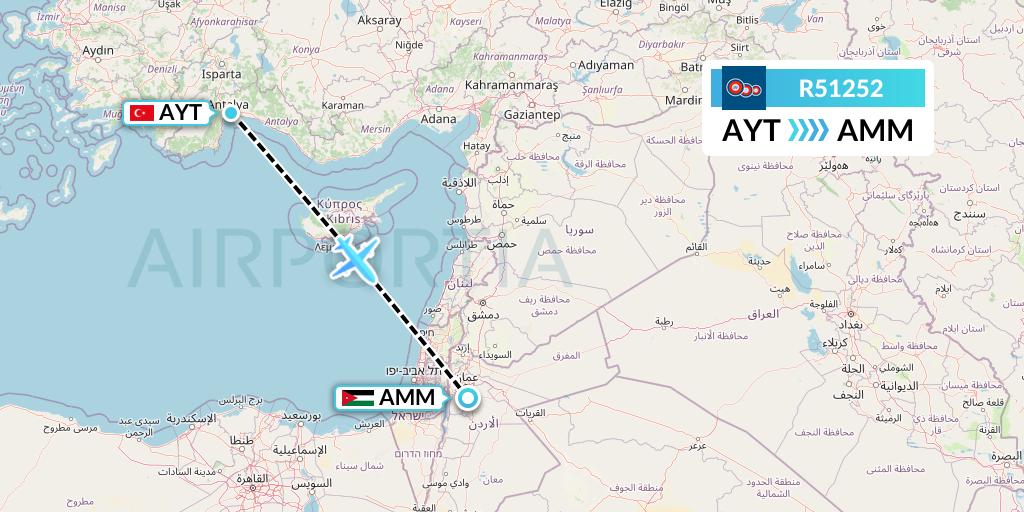R51252 Jordan Aviation Flight Map: Antalya to Amman