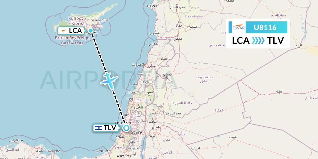 U8116 Tus Airways Flight Map: Larnaca to Tel Aviv