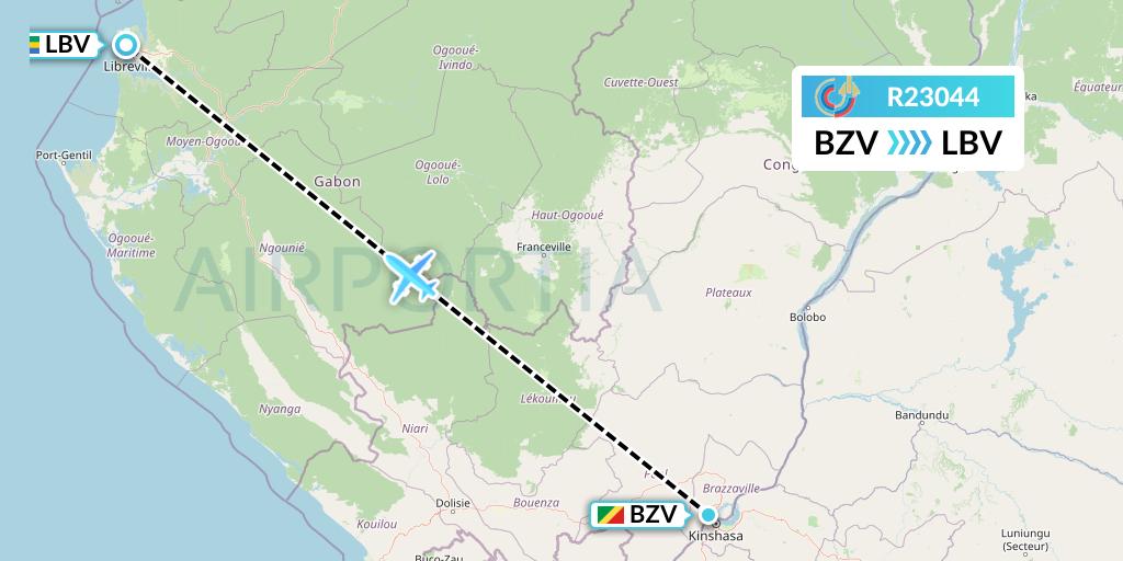 R23044 Groupe Transair Flight Map: Brazzaville to Libreville