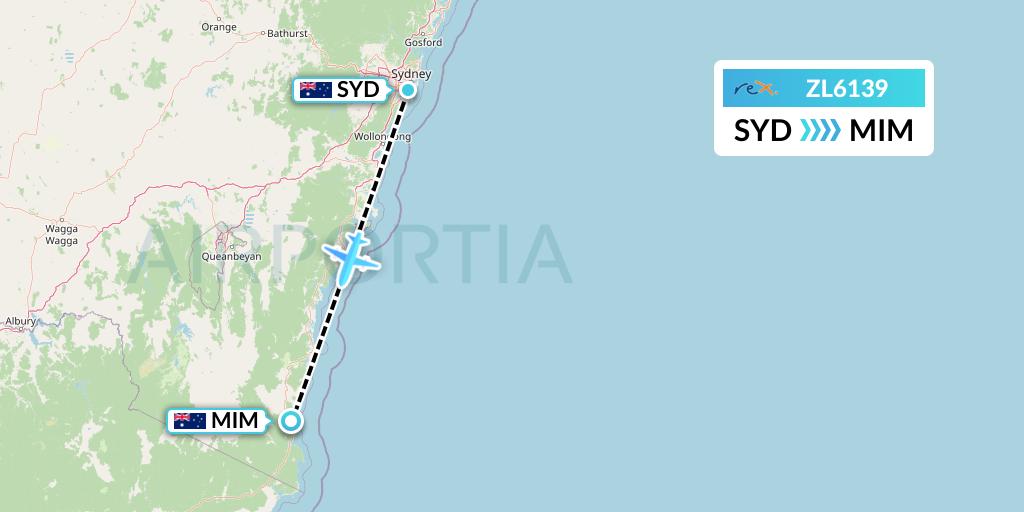 ZL6139 Regional Express Flight Map: Sydney to Merimbula