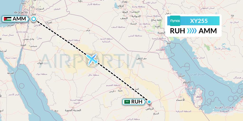 XY255 Flynas Flight Map: Riyadh to Amman