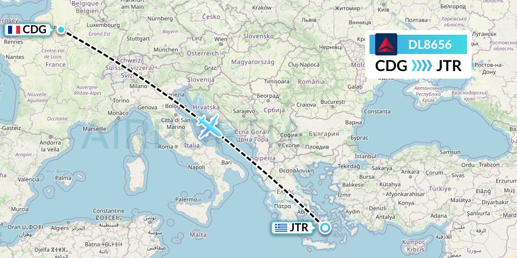 DL8656 Delta Air Lines Flight Map: Paris to Santorini