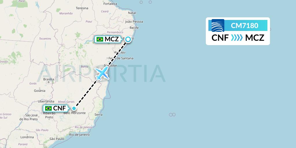 CM7180 Copa Airlines Flight Map: Belo Horizonte to Maceio
