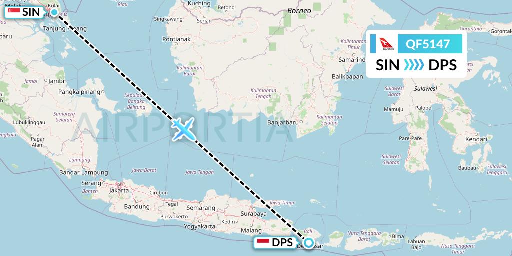 QF5147 Qantas Flight Map: Singapore to Denpasar