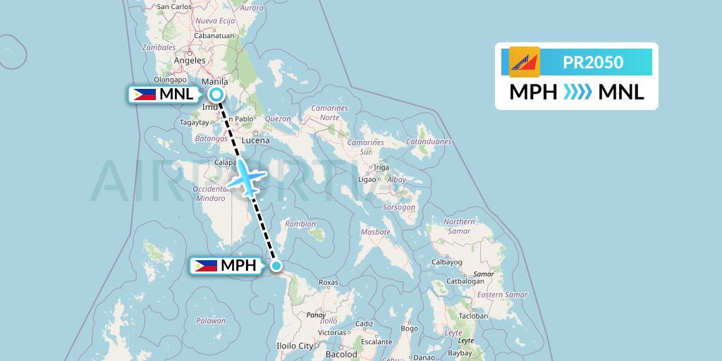 PR2050 Philippine Airlines Flight Map: Caticlan to Manila