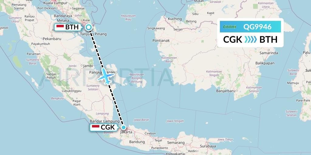 QG9946 Citilink Flight Map: Jakarta to Batam
