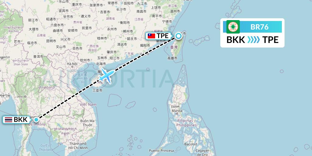 BR76 EVA Air Flight Map: Bangkok to Taipei