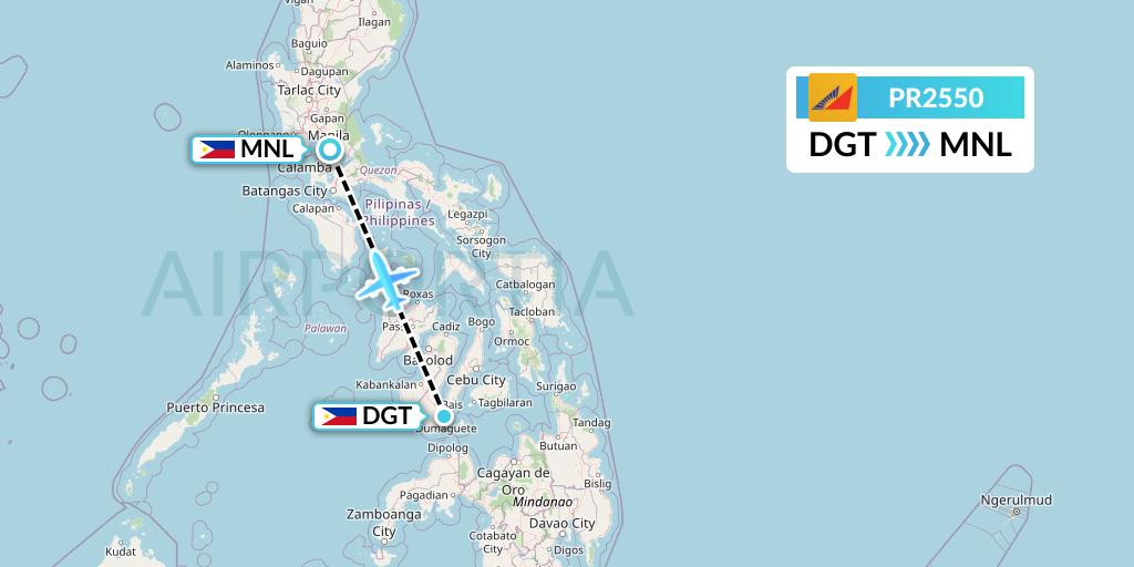 PR2550 Philippine Airlines Flight Map: Dumaguete City to Manila