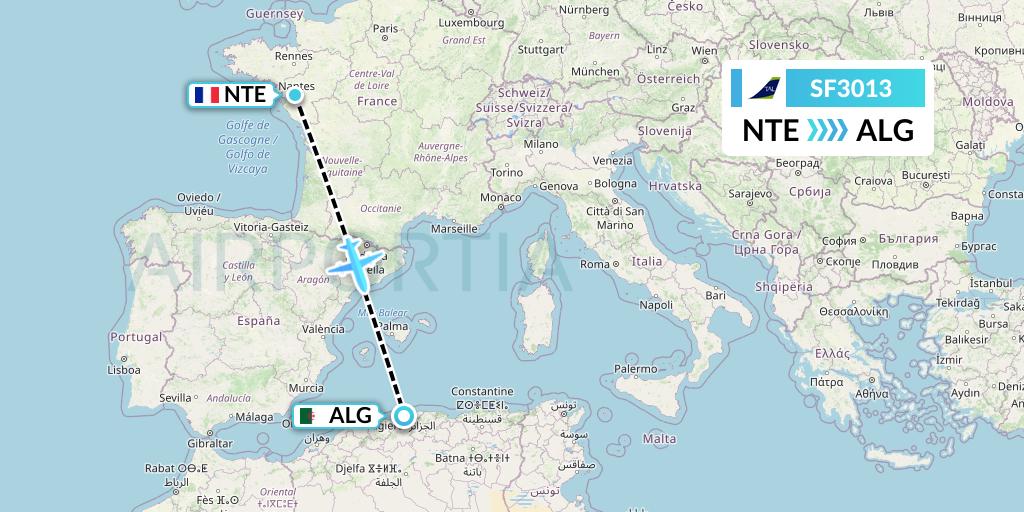 SF3013 Tassili Airlines Flight Map: Nantes to Algiers