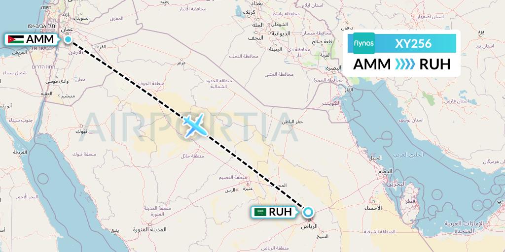 XY256 Flynas Flight Map: Amman to Riyadh