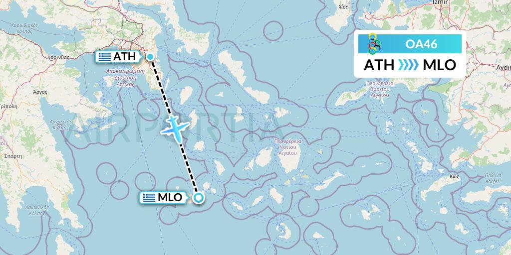 OA46 Olympic Air Flight Map: Athens to Milos