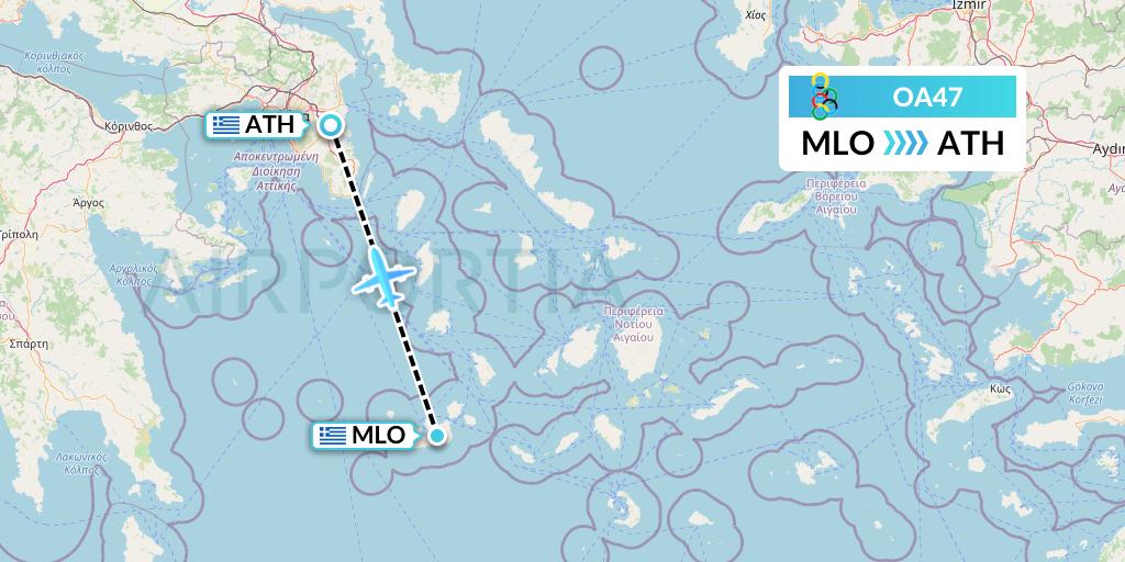 OA47 Olympic Air Flight Map: Milos to Athens