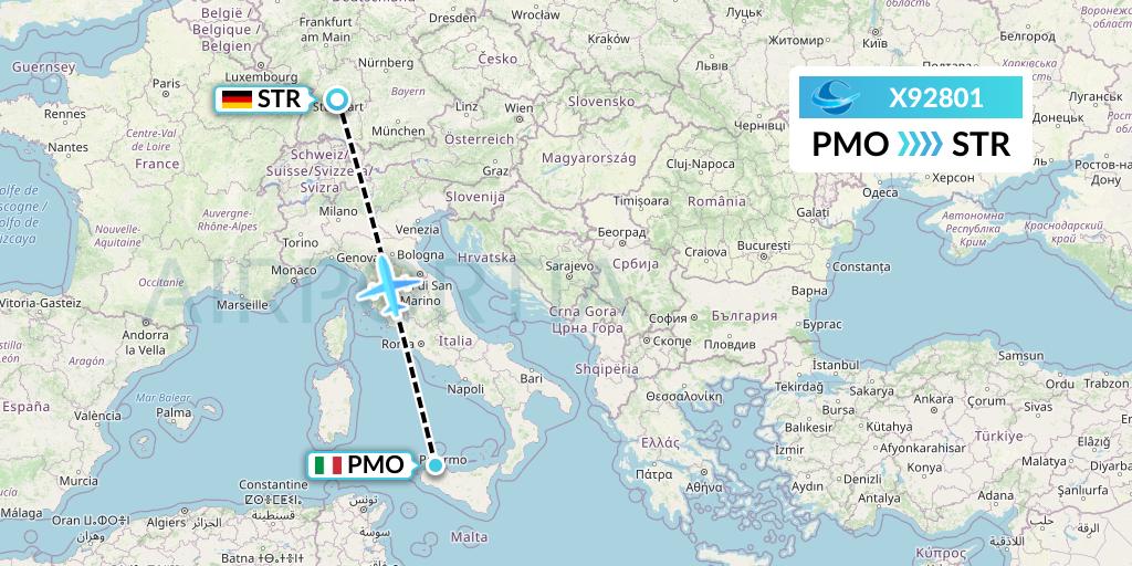 X92801 Avion Express Flight Map: Palermo to Stuttgart
