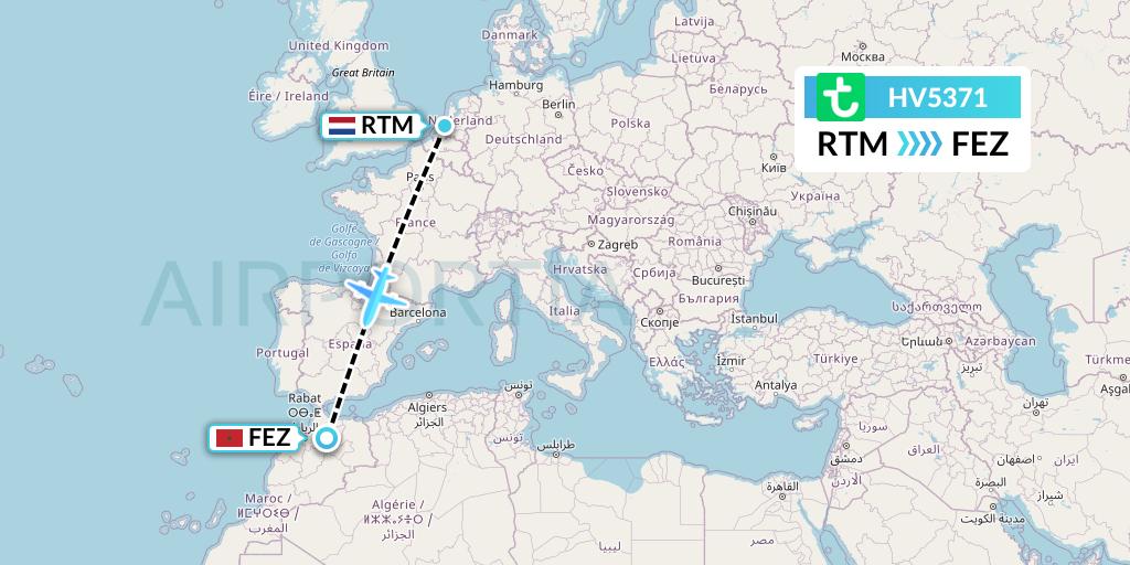 HV5371 Transavia Flight Map: Rotterdam to Fes