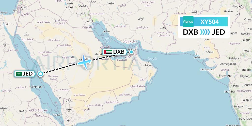 XY504 Flynas Flight Map: Dubai to Jeddah
