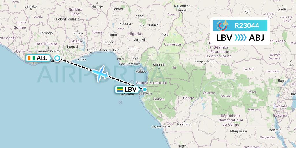 R23044 Groupe Transair Flight Map: Libreville to Abidjan