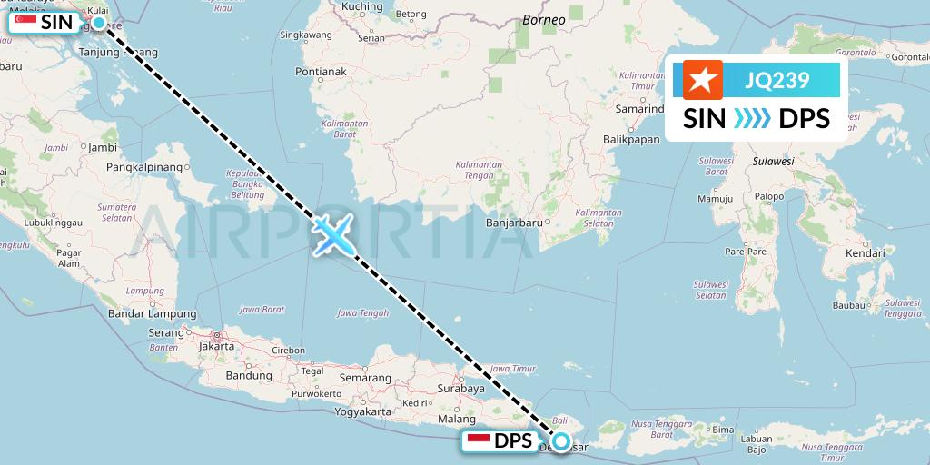 JQ239 Jetstar Airways Flight Map: Singapore to Denpasar