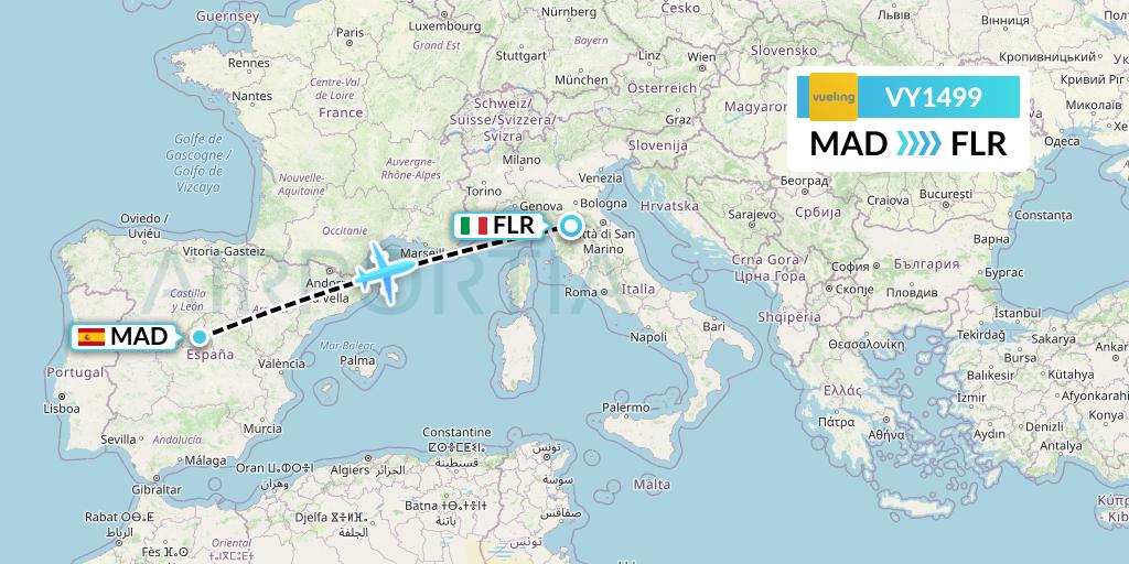 VY1499 Vueling Flight Map: Madrid to Florence