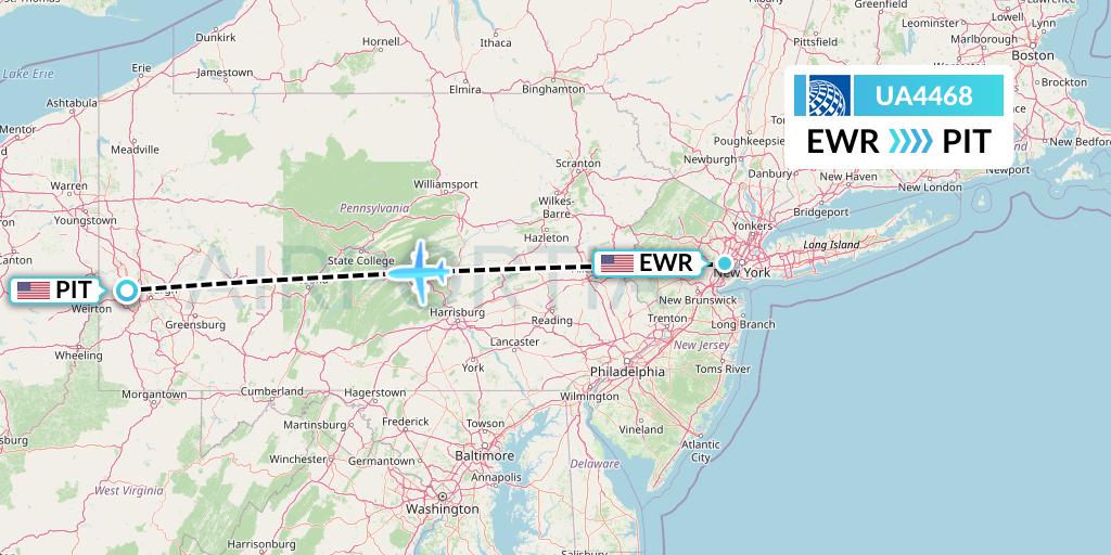 UA4468 United Airlines Flight Map: New York to Pittsburgh